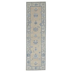 Gelb & Blau Floral Design Handwoven Wolle Türkisch Oushak Läufer 2'9" x 9'6"