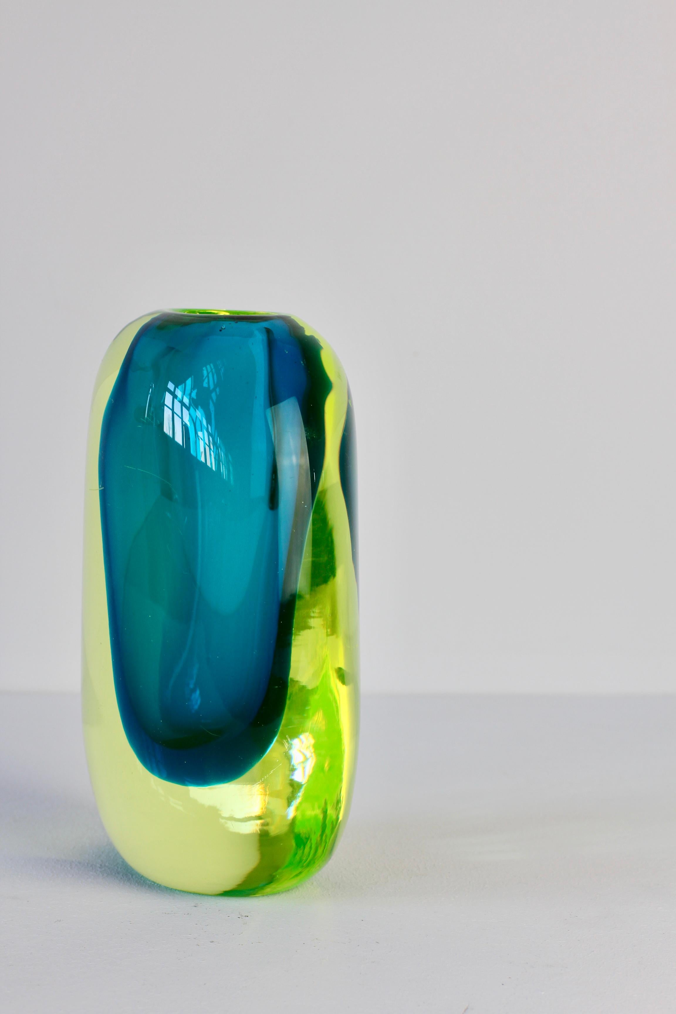 Yellow & Blue Italian Murano Sommerso Glass Vase c. 1970s Cenedese 'Attributed' 1