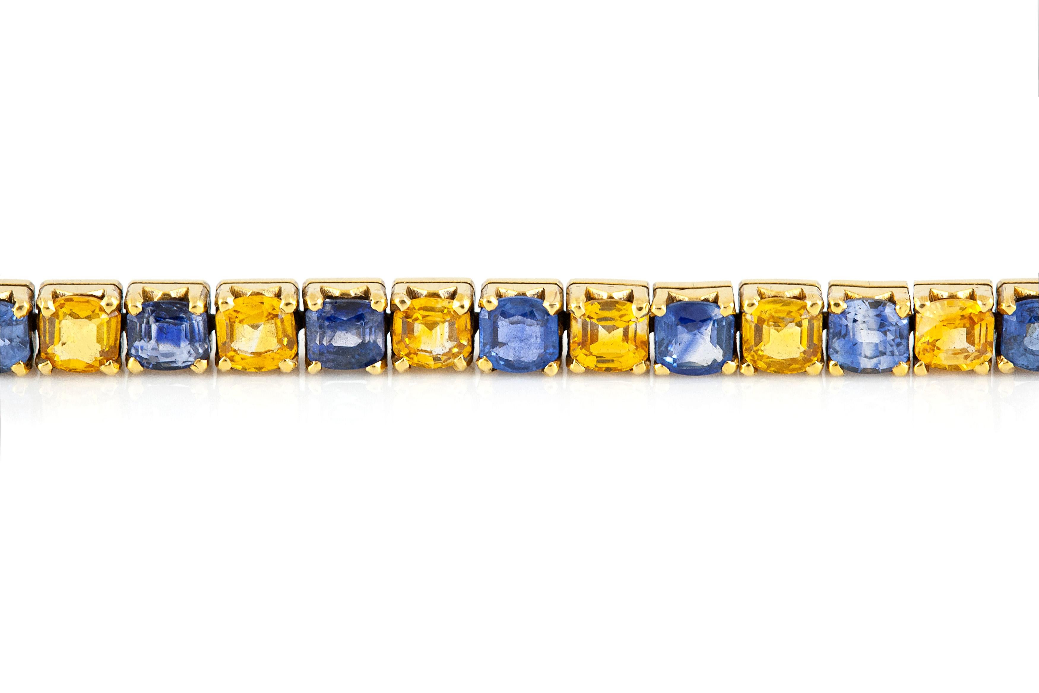 Gelbes und blaues Saphir-Tennisarmband im Zustand „Gut“ im Angebot in New York, NY