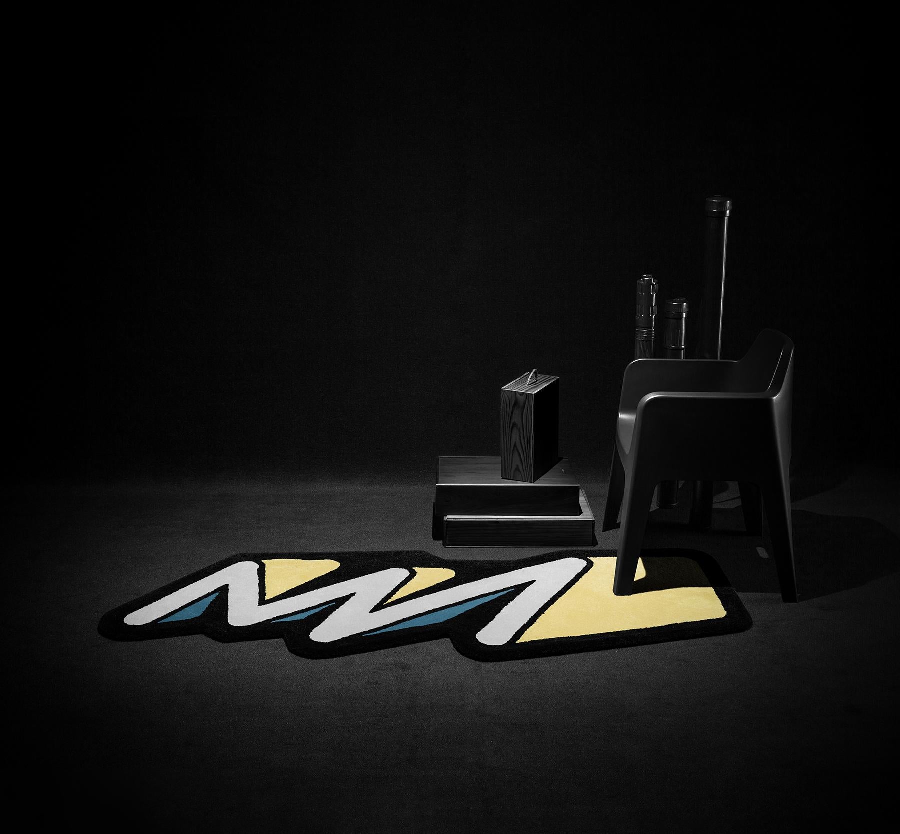 Modern Yellow & Blue ZigZag Runner Rug from Graffiti Collection by Paulo Kobylka For Sale