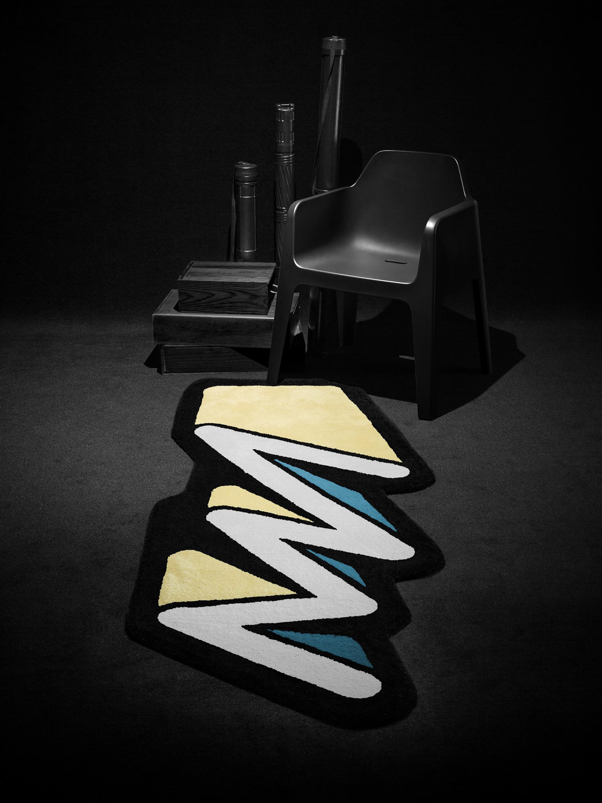 Brazilian Yellow & Blue ZigZag Runner Rug from Graffiti Collection by Paulo Kobylka For Sale