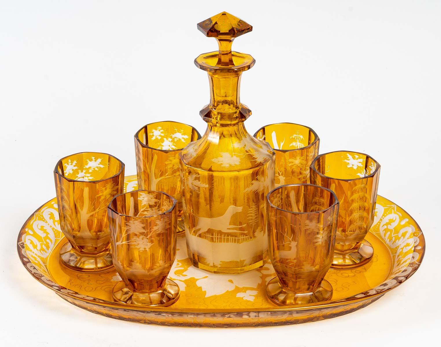 Yellow Bohemian Crystal Service Set, 19th Century For Sale 4