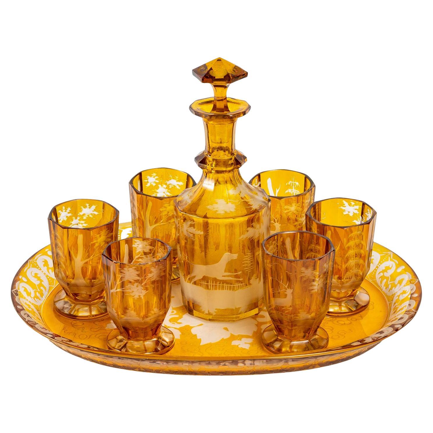 Yellow Bohemian Crystal Service Set, 19th Century For Sale