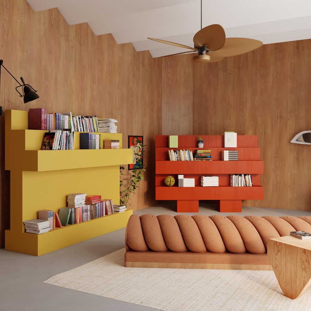 Yellow Bookcase by Rejo Studio In New Condition For Sale In Geneve, CH