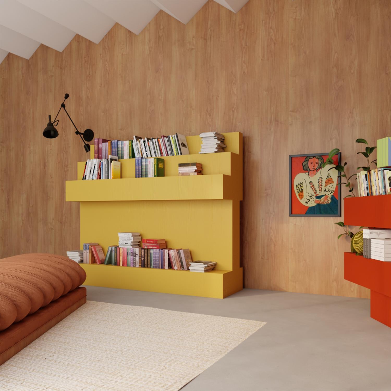 Wood Yellow Bookcase by Rejo Studio For Sale