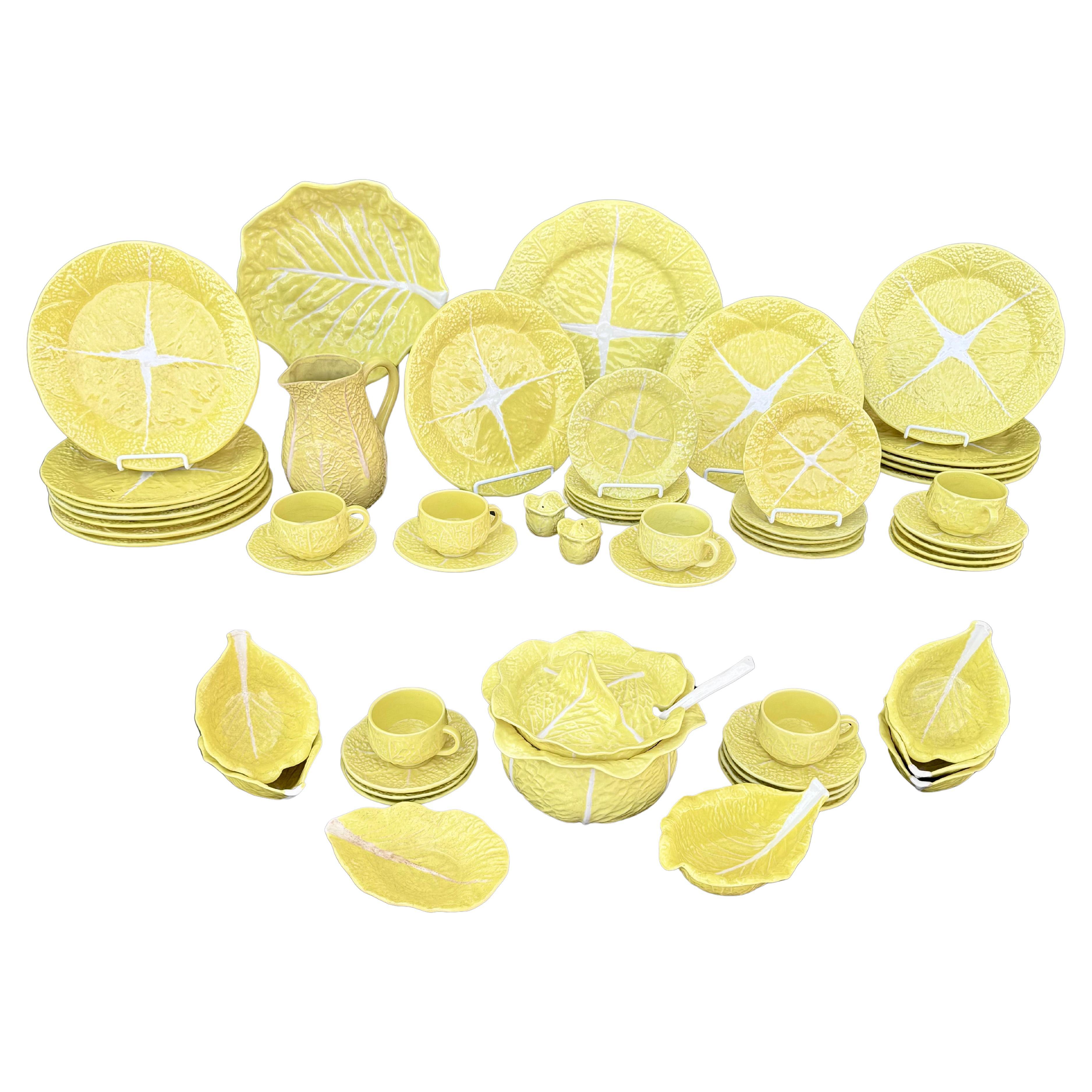 Yellow Bordallo Pinheiro Cabbage Leaf Dinnerware Set of Fifty Four Pieces