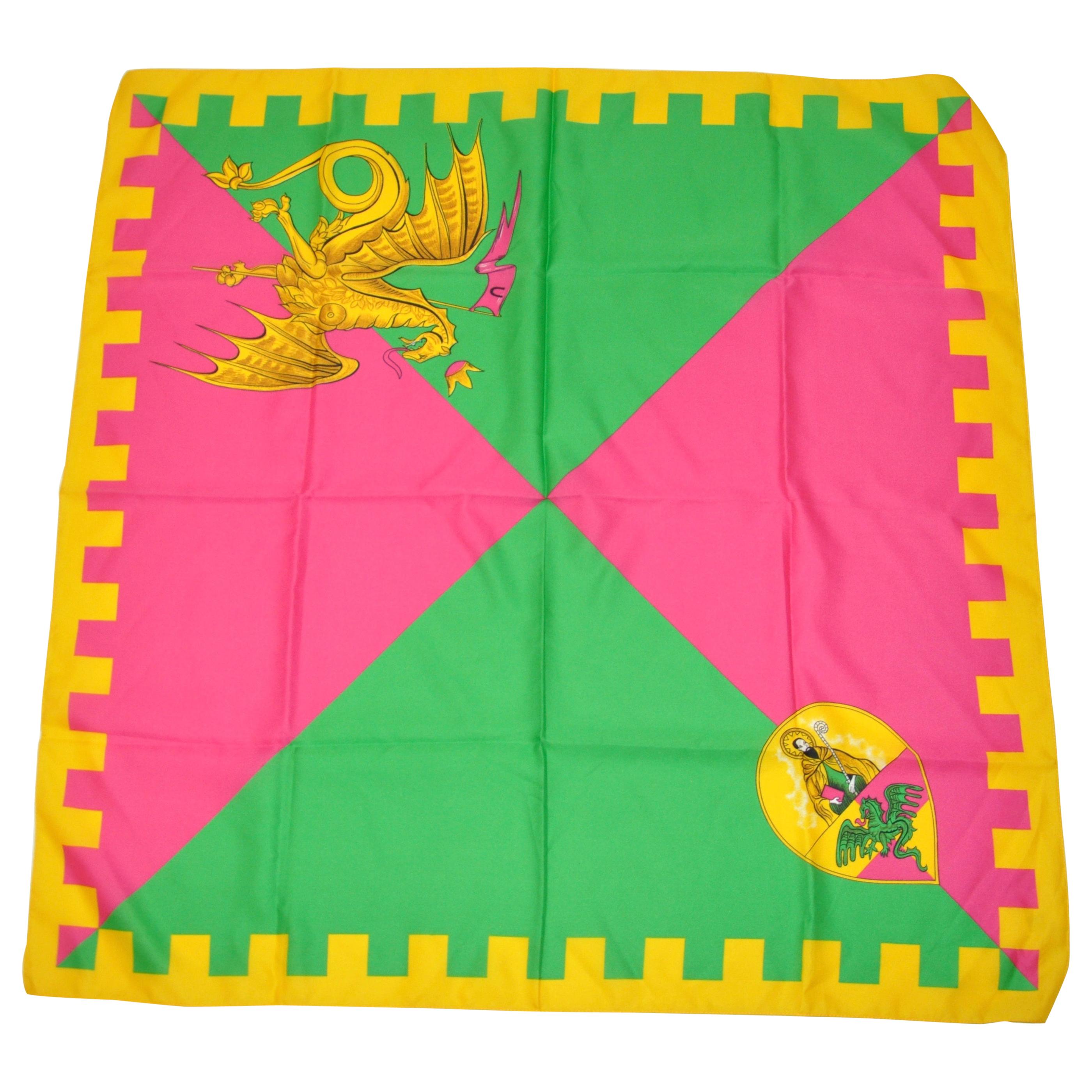Écharpe « Kingdom Dragon » à bordure jaune, fuchsia et verte