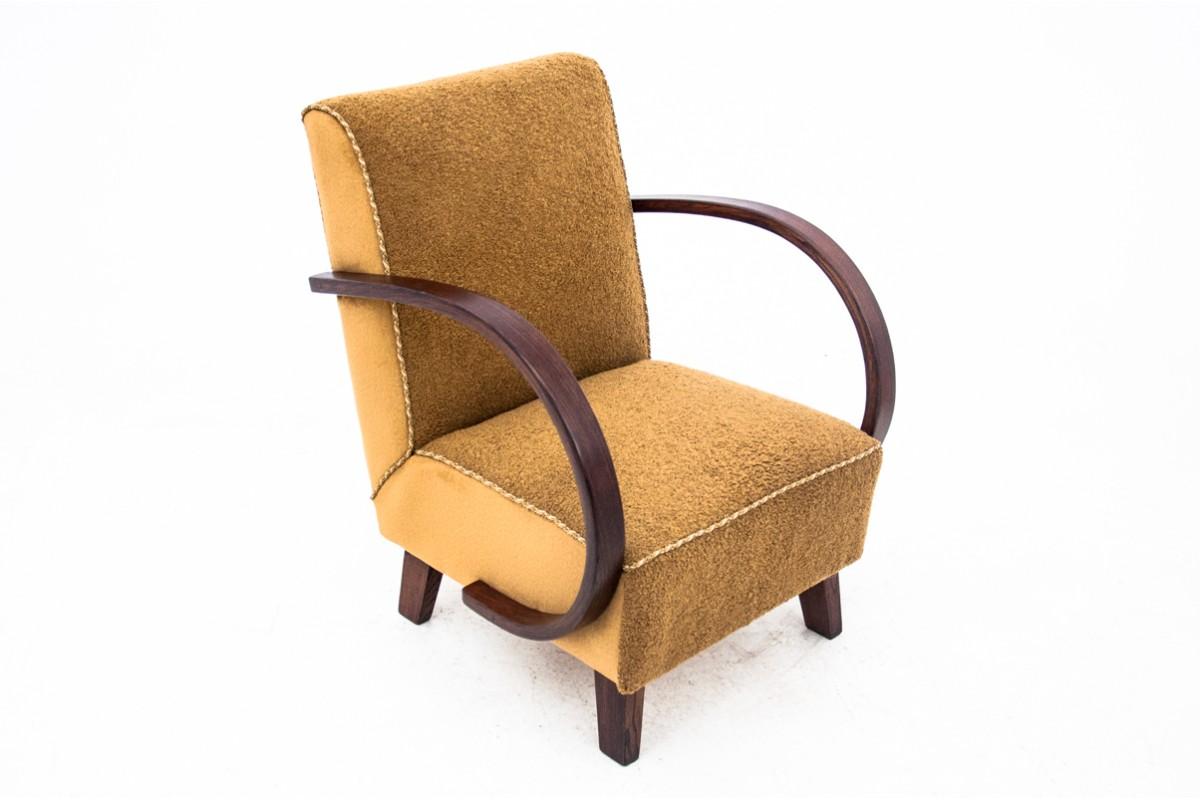 Wool Yellow boucle armchairs by J. Halabala, Czechoslovakia, 1930s For Sale