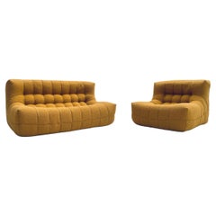 Cómodo conjunto de salón bouclé amarillo