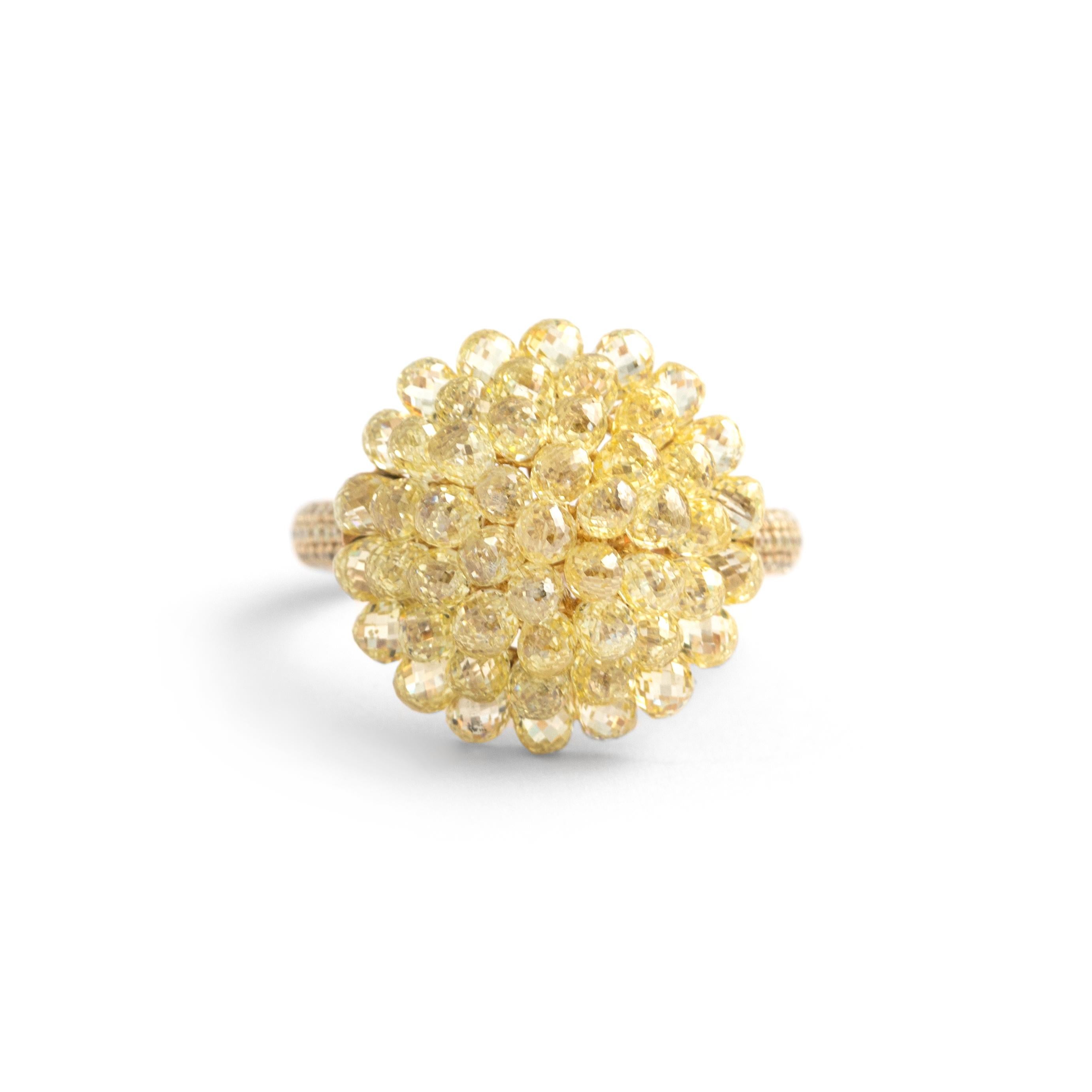 Briolette Cut Yellow Briolette Diamond Yellow Gold 18K Ring  For Sale