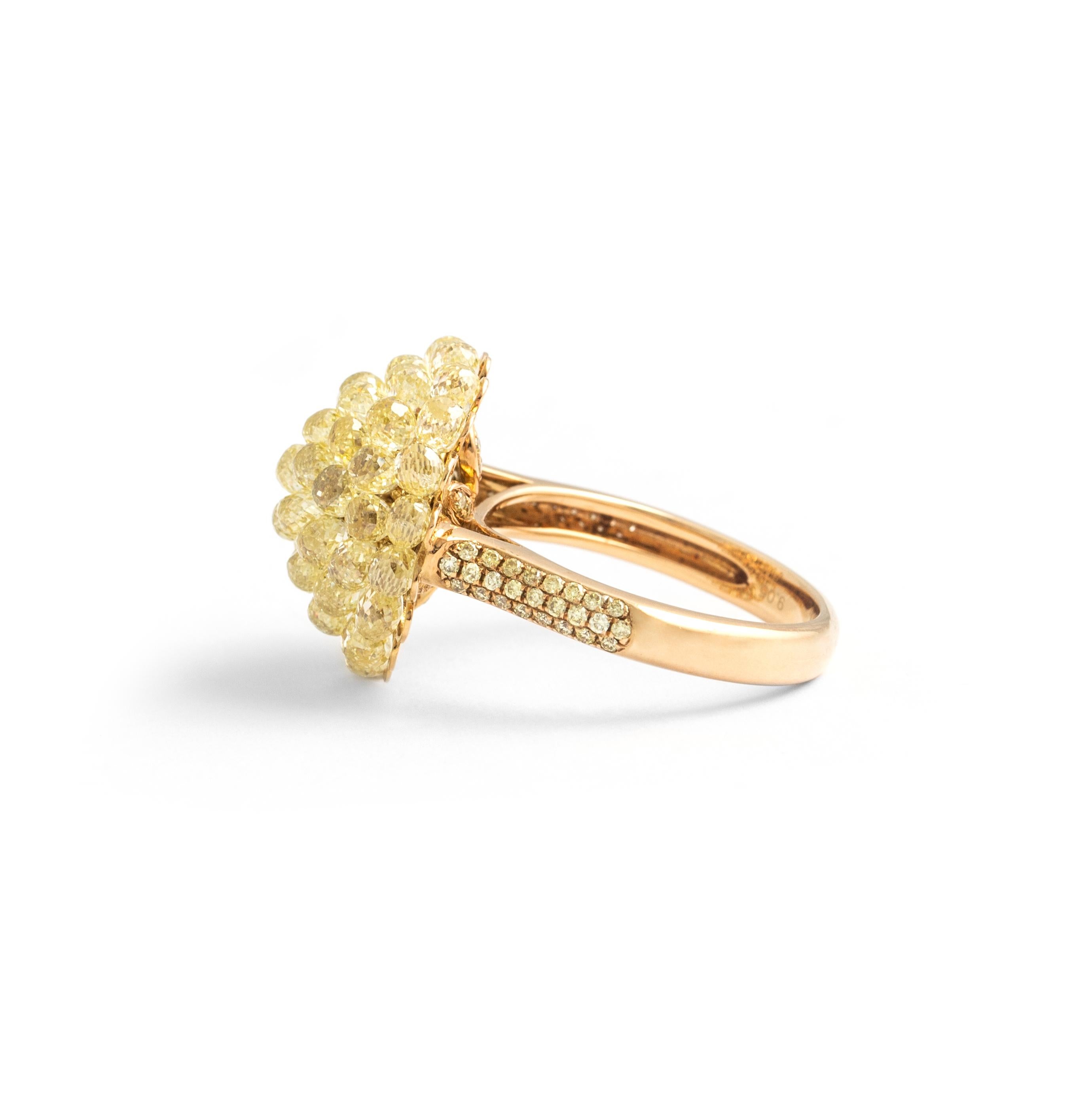 Yellow Briolette Diamond Yellow Gold 18K Ring  For Sale 1