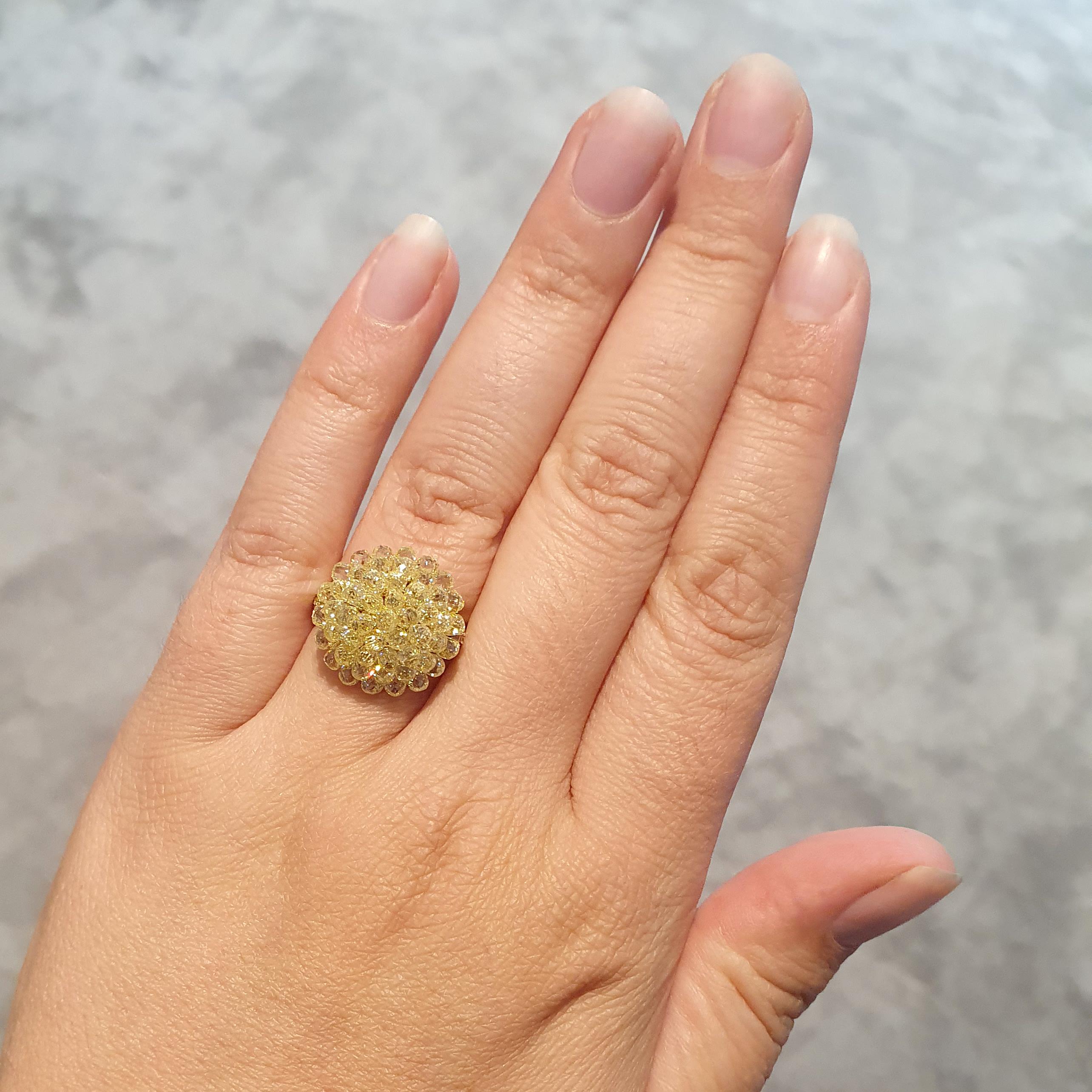 Yellow Briolette Diamond Yellow Gold 18K Ring  For Sale 2