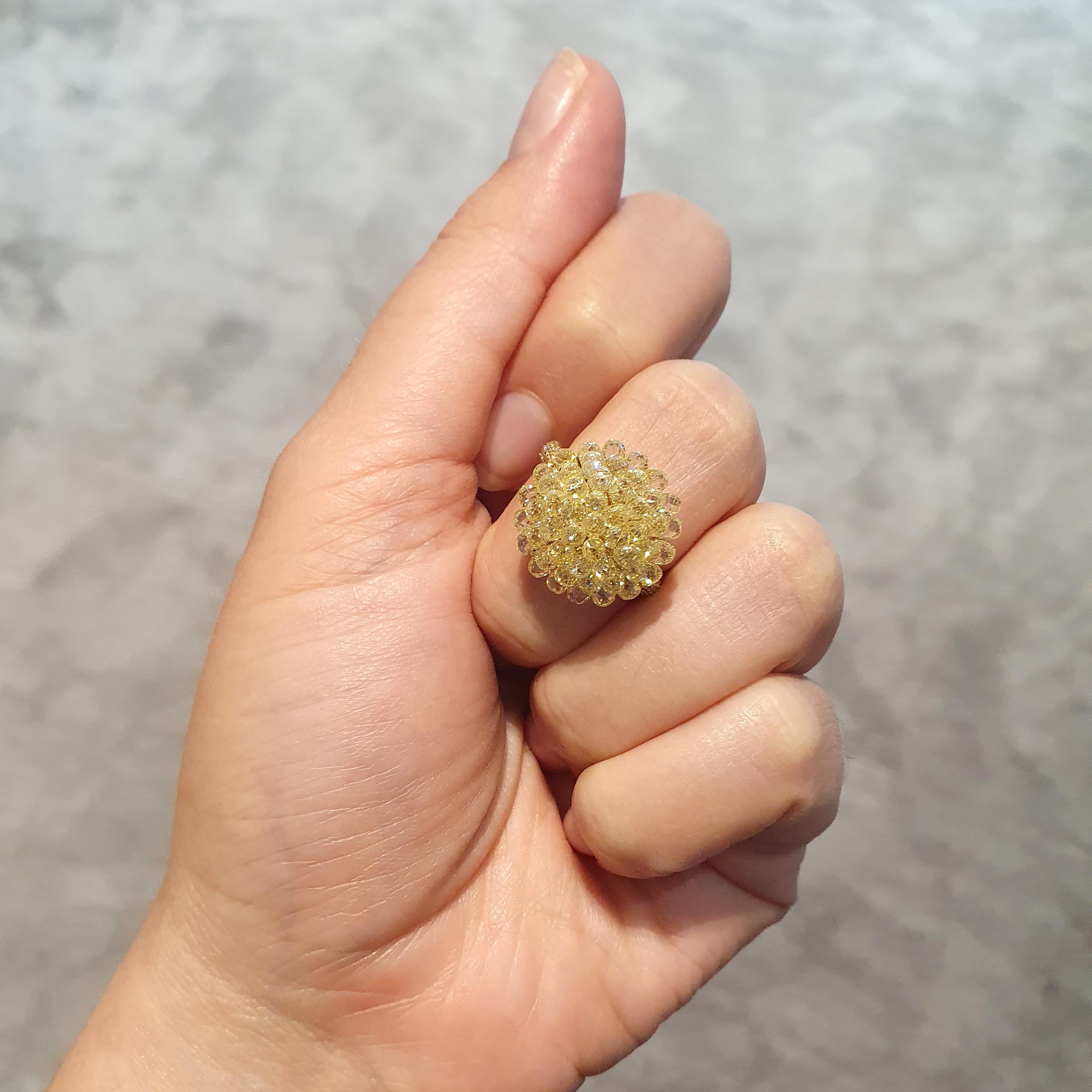 Yellow Briolette Diamond Yellow Gold 18K Ring For Sale 3