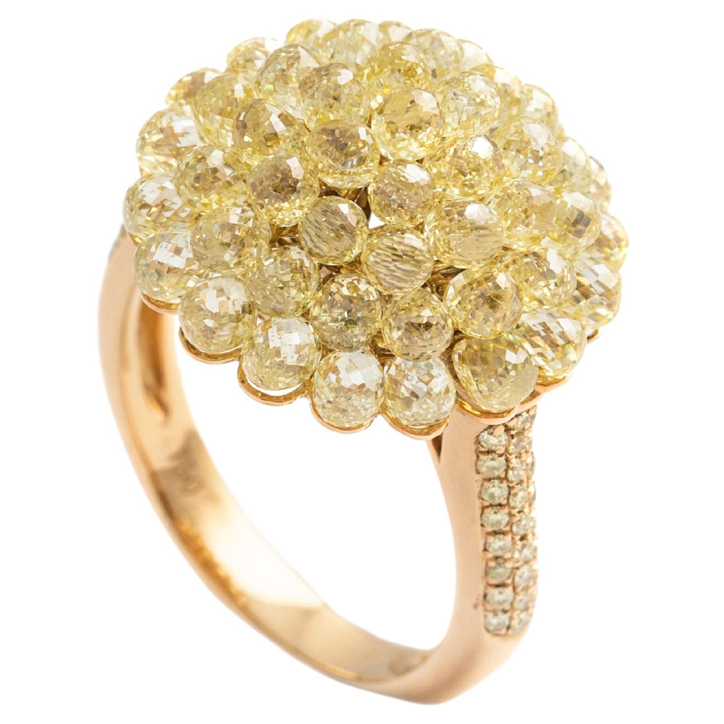 Yellow Briolette Diamond Yellow Gold 18K Ring  For Sale