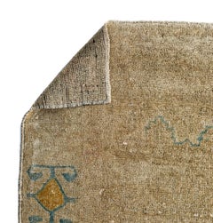 Yellow, Brown and Gray Handmade Wool Turkish Old Anatolian Konya Distressed Rug