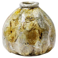 Yellow/ brown and white glazed ceramic vase by Gisèle Buthod Garçon, circa 1990