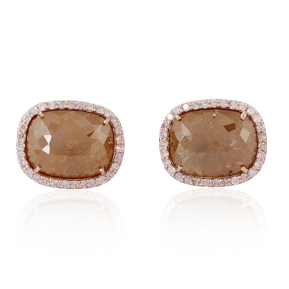 Modern Yellow Brown Bold Ice Diamond Stud With Pave Diamonds Made In 18k Gold For Sale