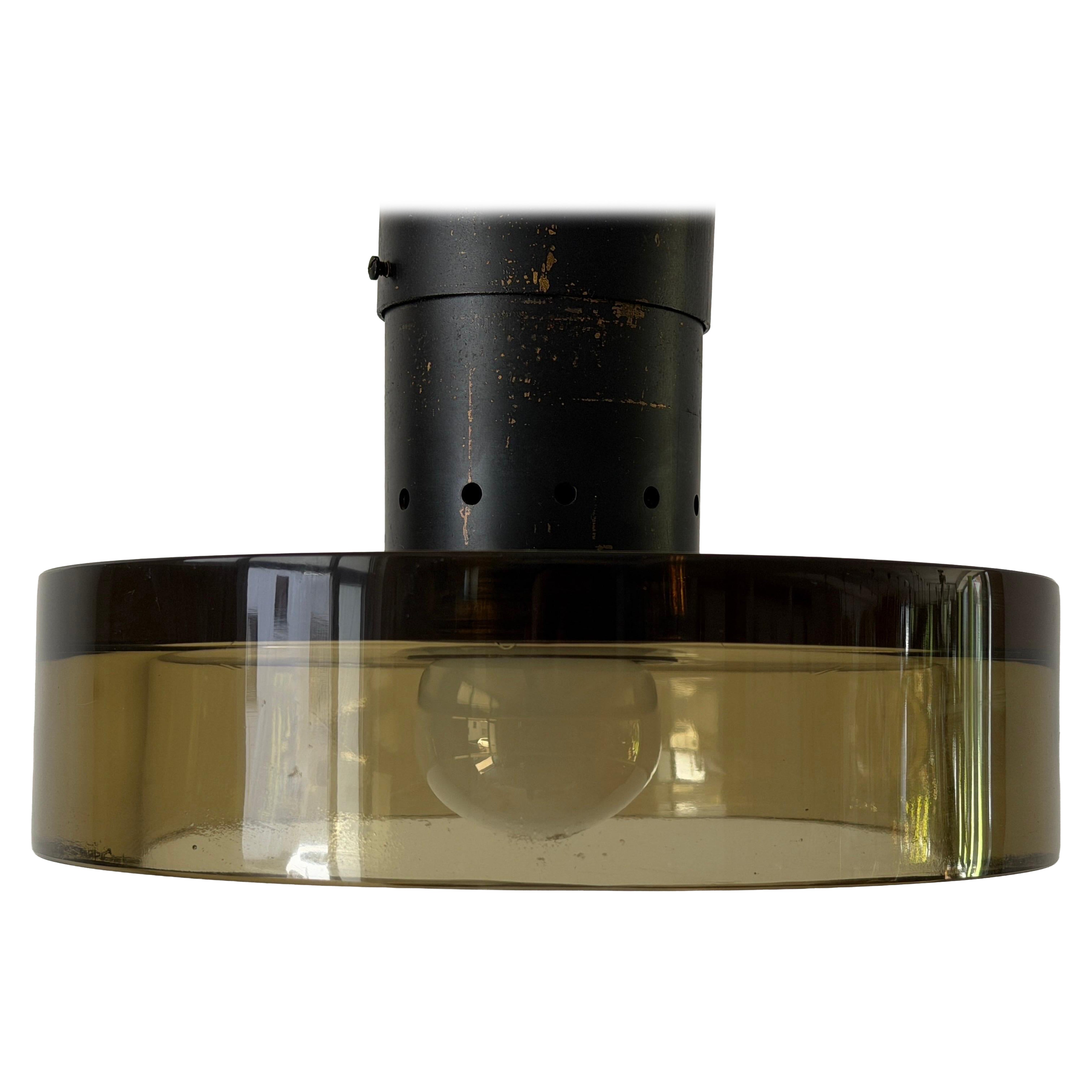 Yellow-Brown Glass and Metal Flush Mount by Seguso, 1950s, Italy For Sale