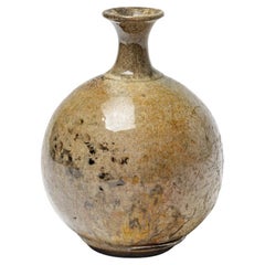 Vintage Yellow/brown glazed ceramic vase by Gisèle Buthod Garçon, circa 1980-1990