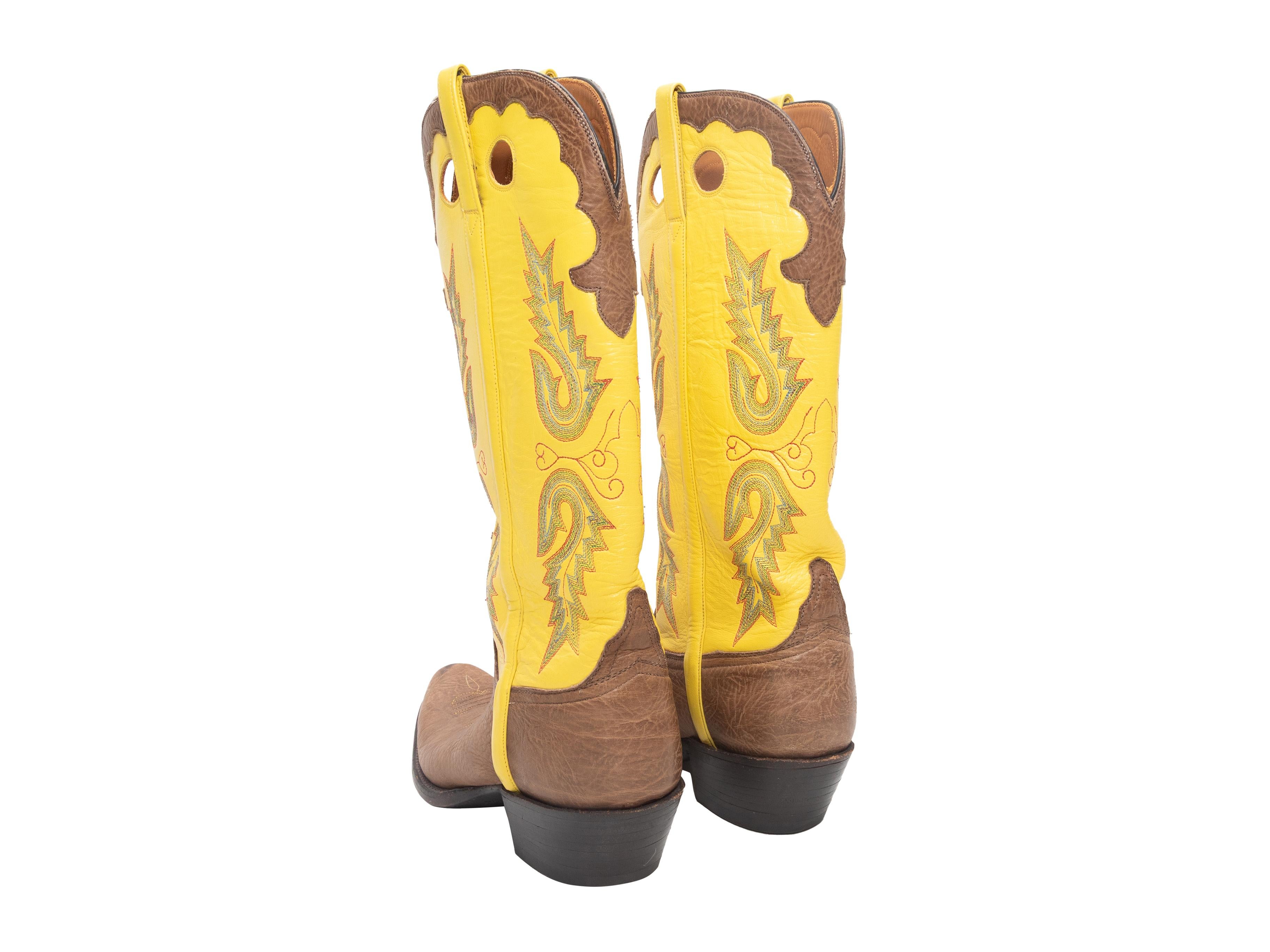 Gelbe & braune Lucchese kniehohe Cowboystiefel Größe 39 im Zustand „Gut“ im Angebot in New York, NY