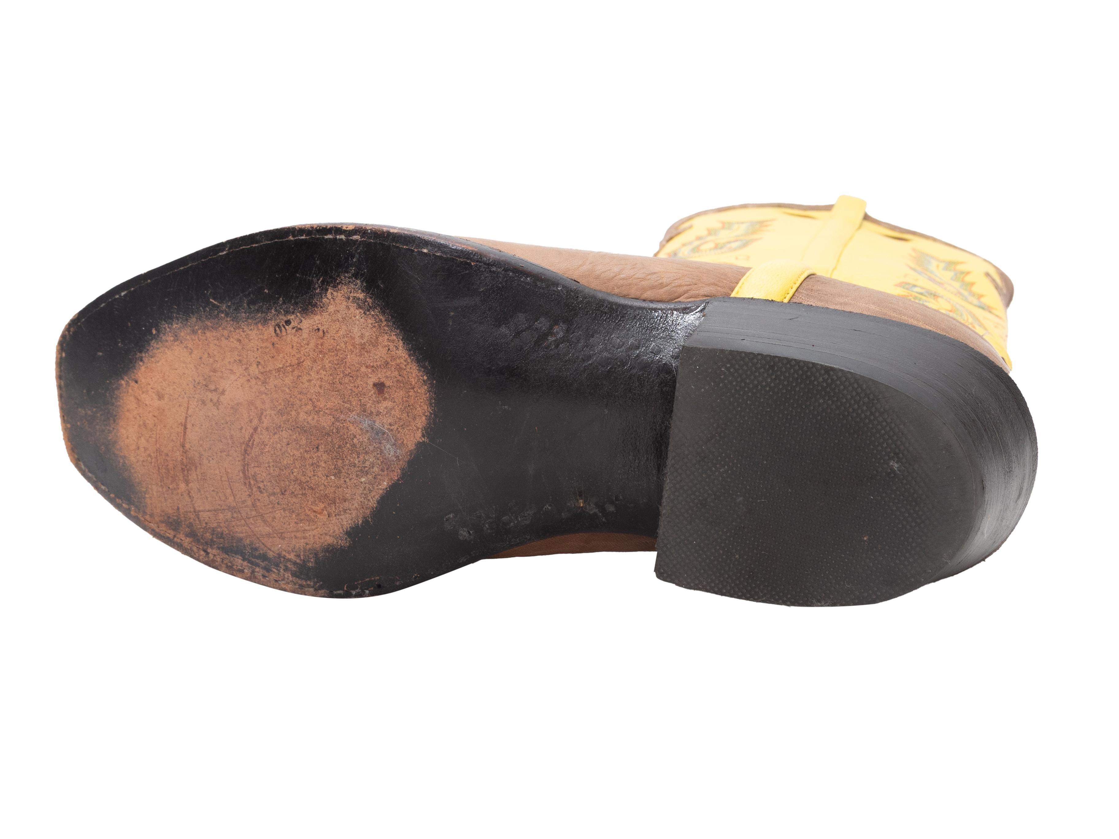 Gelbe & braune Lucchese kniehohe Cowboystiefel Größe 39 Damen im Angebot