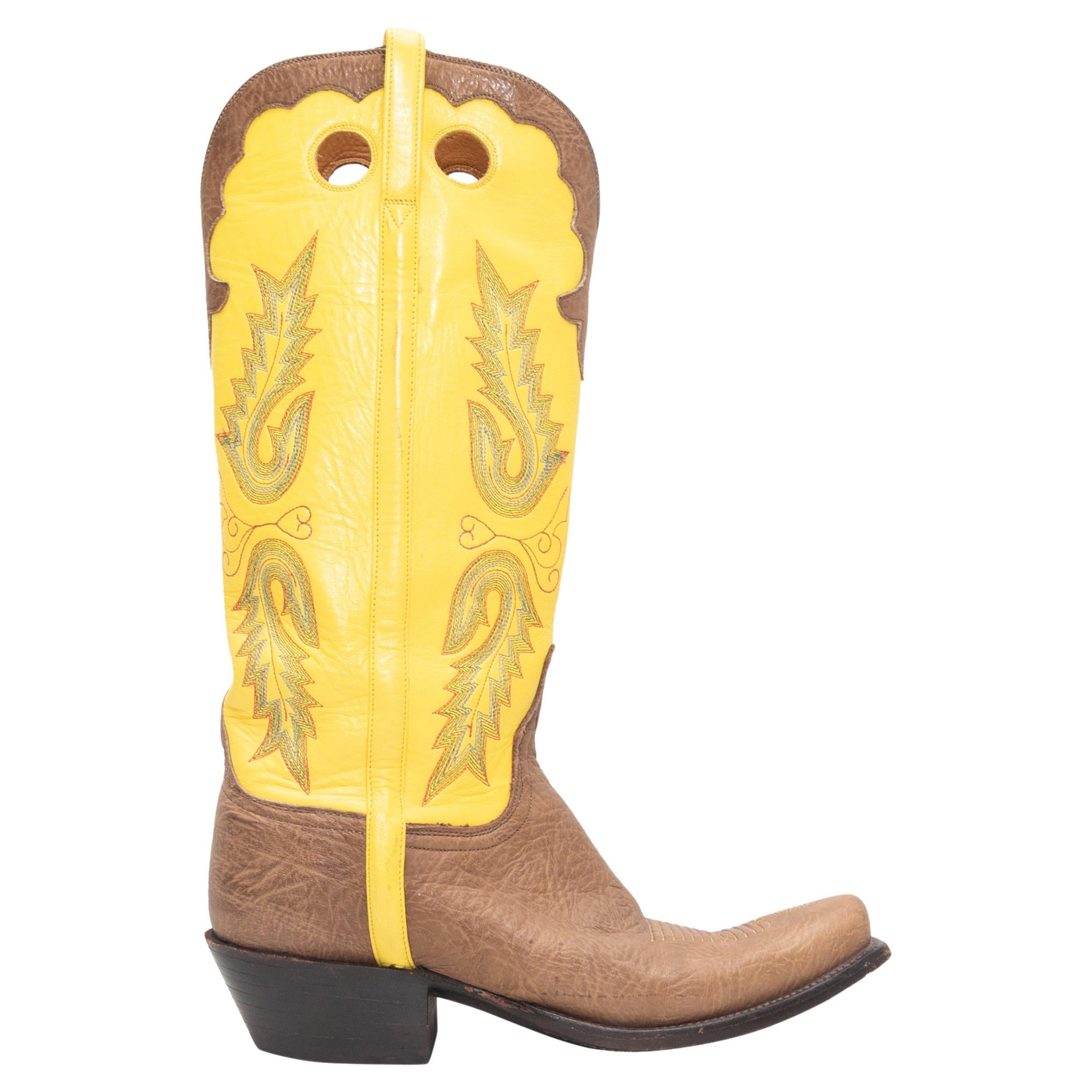 Gelbe
braune Lucchese kniehohe Cowboystiefel Größe 39