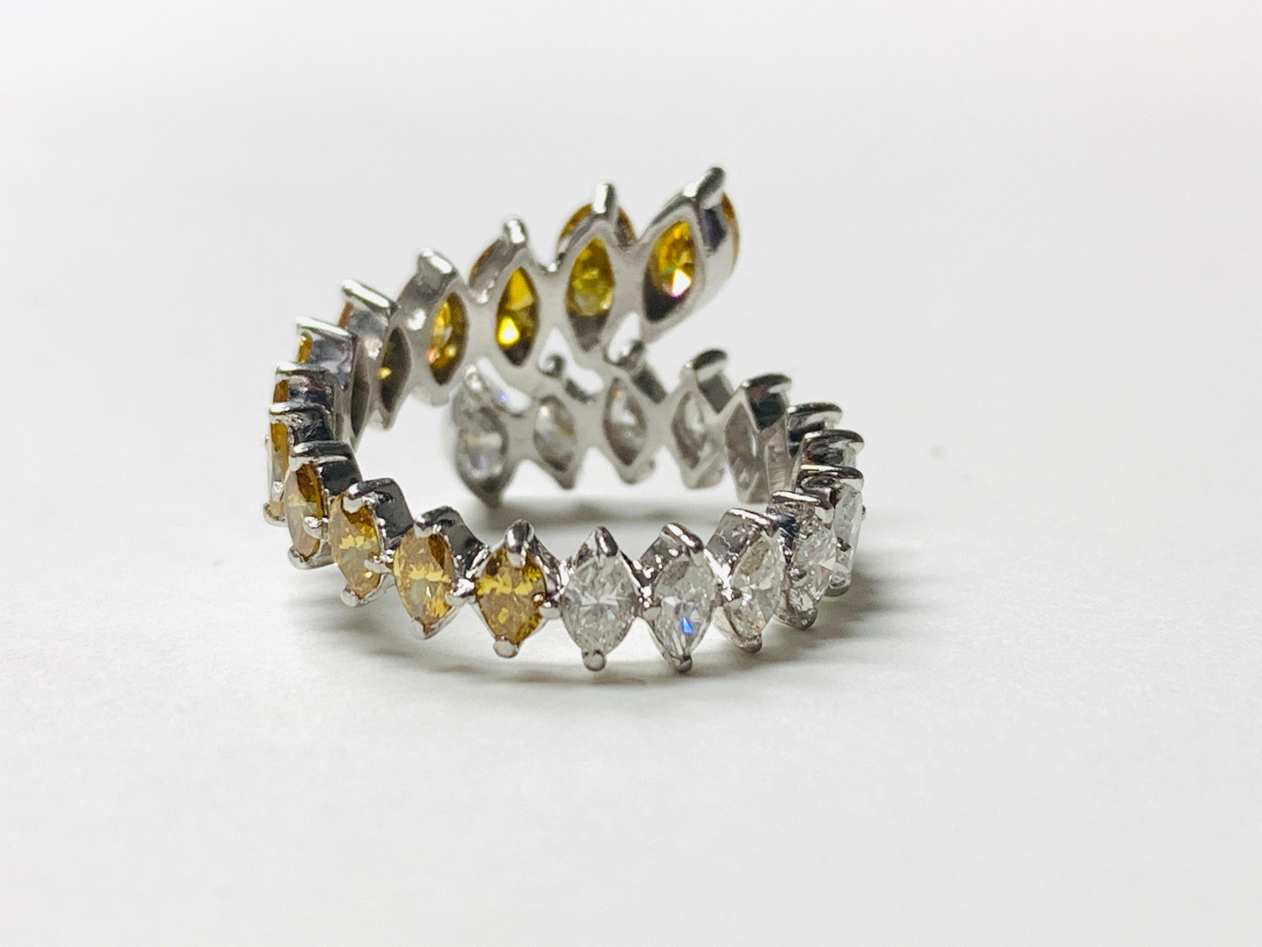 Contemporary Yellow Brown Marquise Diamond and White Diamond Band Ring in 18 Karat Ring For Sale