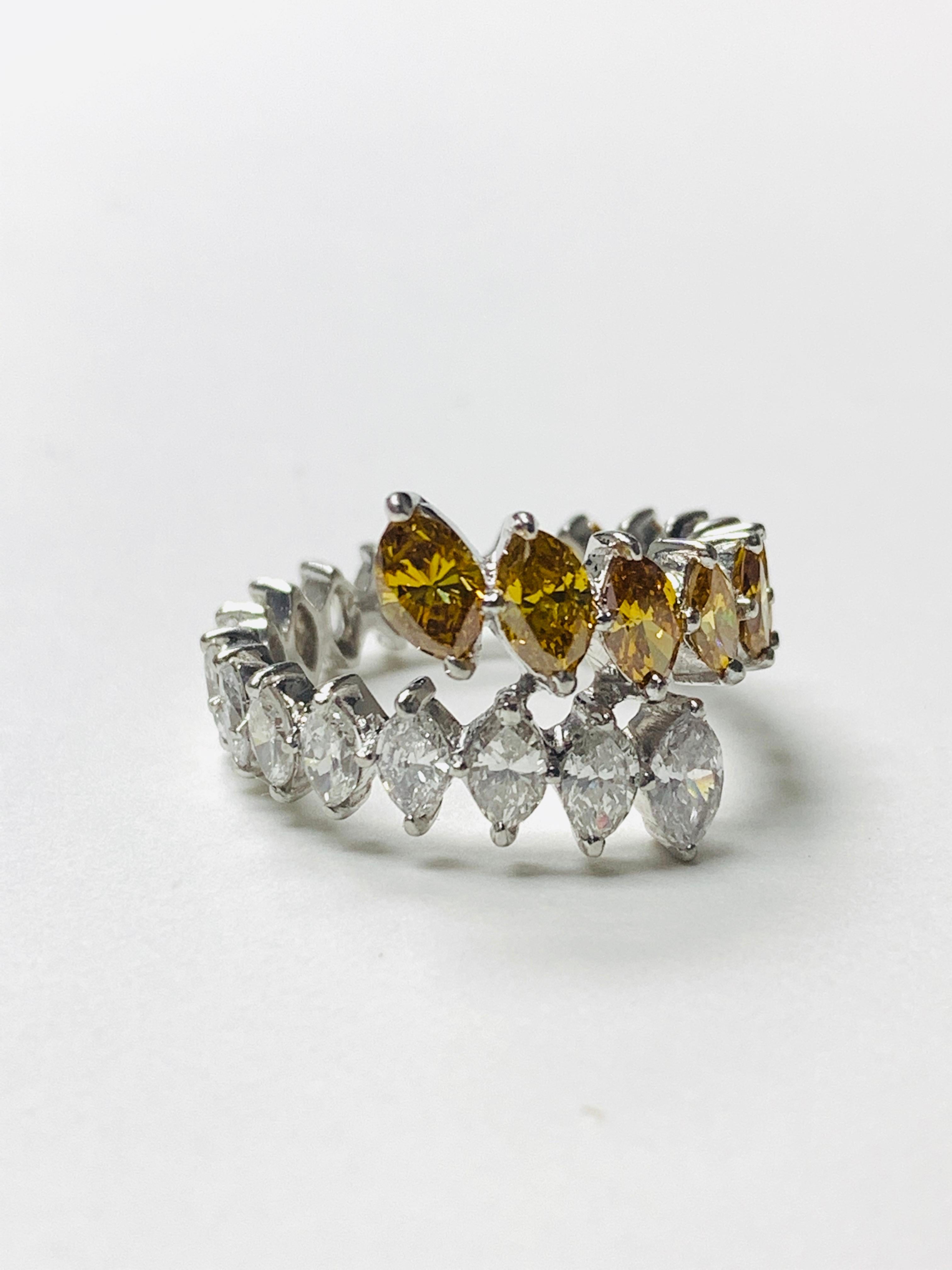Yellow Brown Marquise Diamond and White Diamond Band Ring in 18 Karat Ring In Excellent Condition For Sale In New York, NY