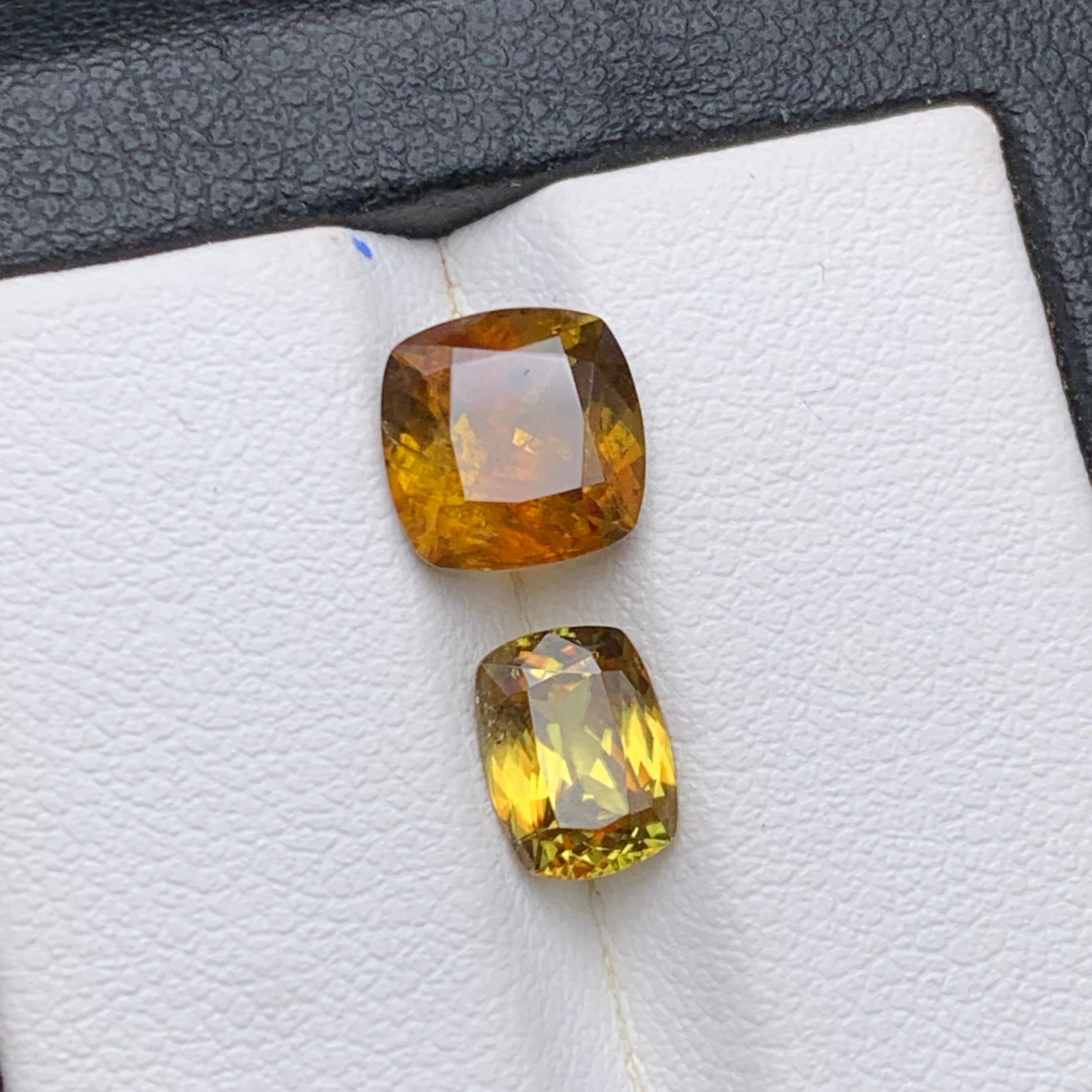Yellow & Brown Natural Sphene/Titanite Loose Gemstones 4.10 Ct Cushion Cut-Jewel For Sale 5