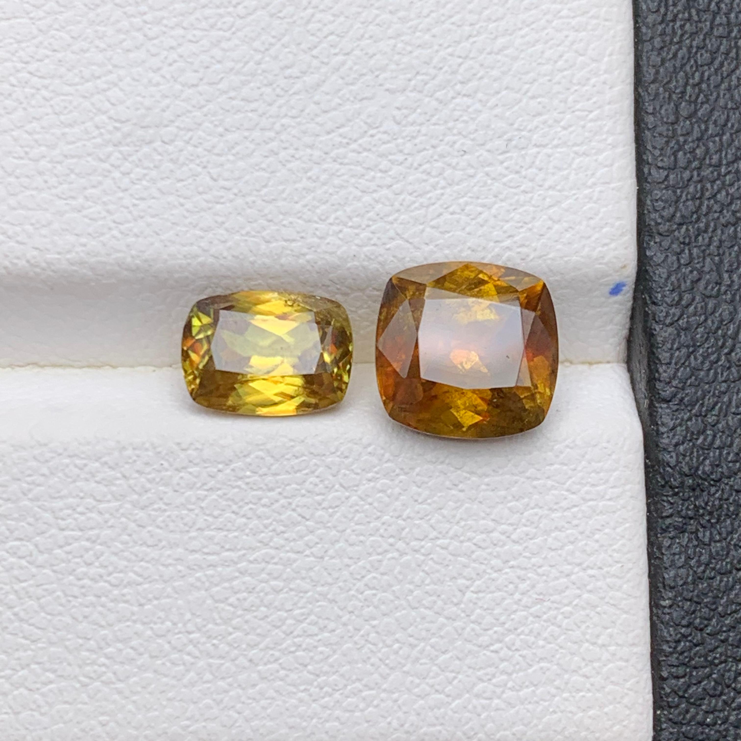 Yellow & Brown Natural Sphene/Titanite Loose Gemstones 4.10 Ct Cushion Cut-Jewel For Sale 3