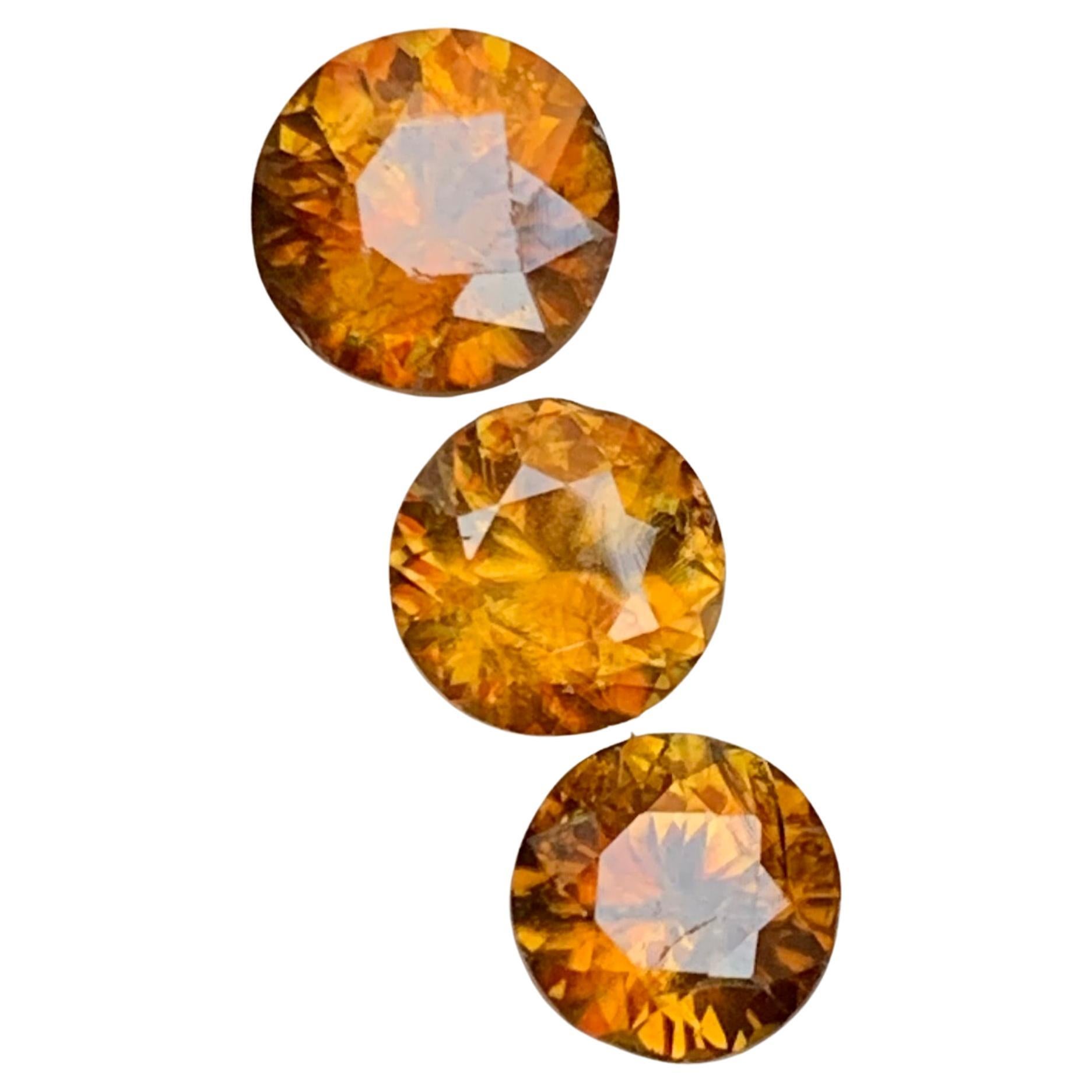 Yellow Brown Natural Sphene/Titanite Loose Gemstones 4.30 Ct Round Brilliant Cut