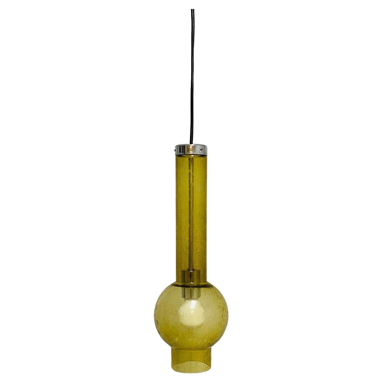Yellow Bubble Art Glass Tube "P1115" Penant Lamp by Staff Leuchten, Germany 1960 For Sale
