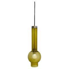Lampe pendante « P1115 » en verre d'art jaune bullé, Staff Leuchten, Allemagne 1960