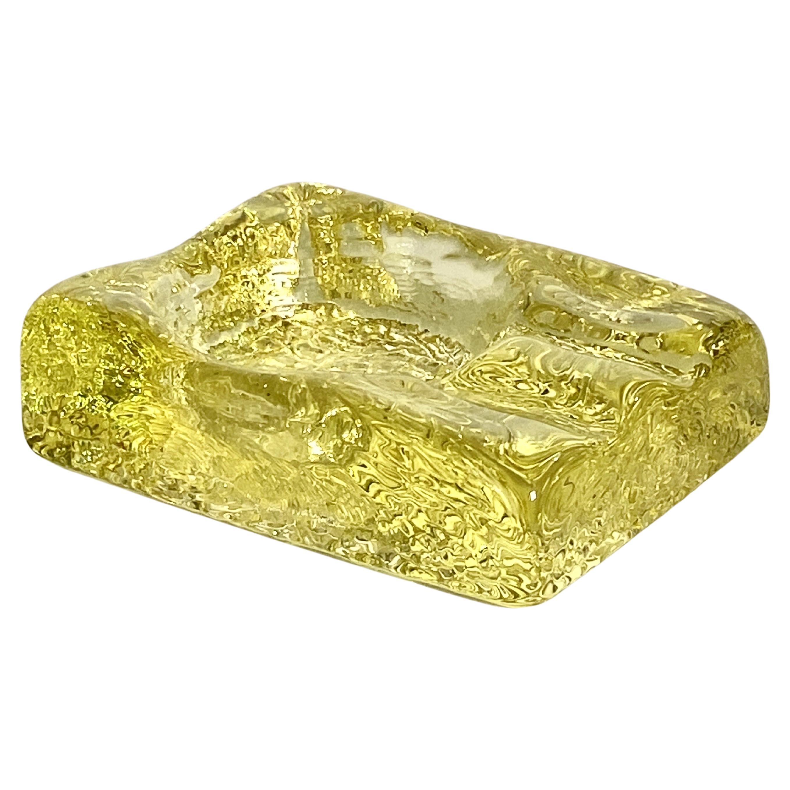 Yellow Bubled Glass Ashtray, Made in France in the 1970's For Sale