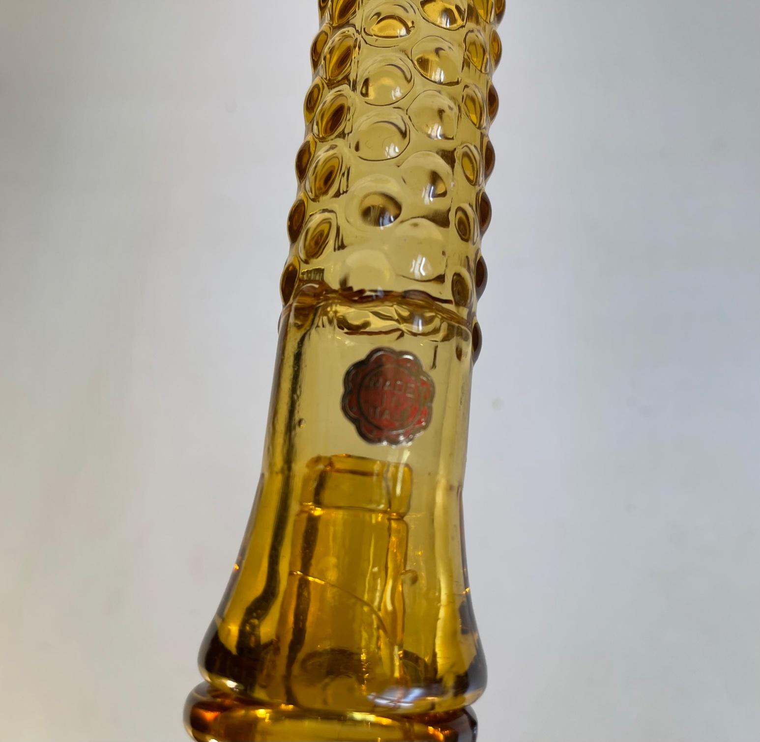 Yellow Budding Glass Decanter from Empoli, Italy 1970s In Good Condition In Esbjerg, DK