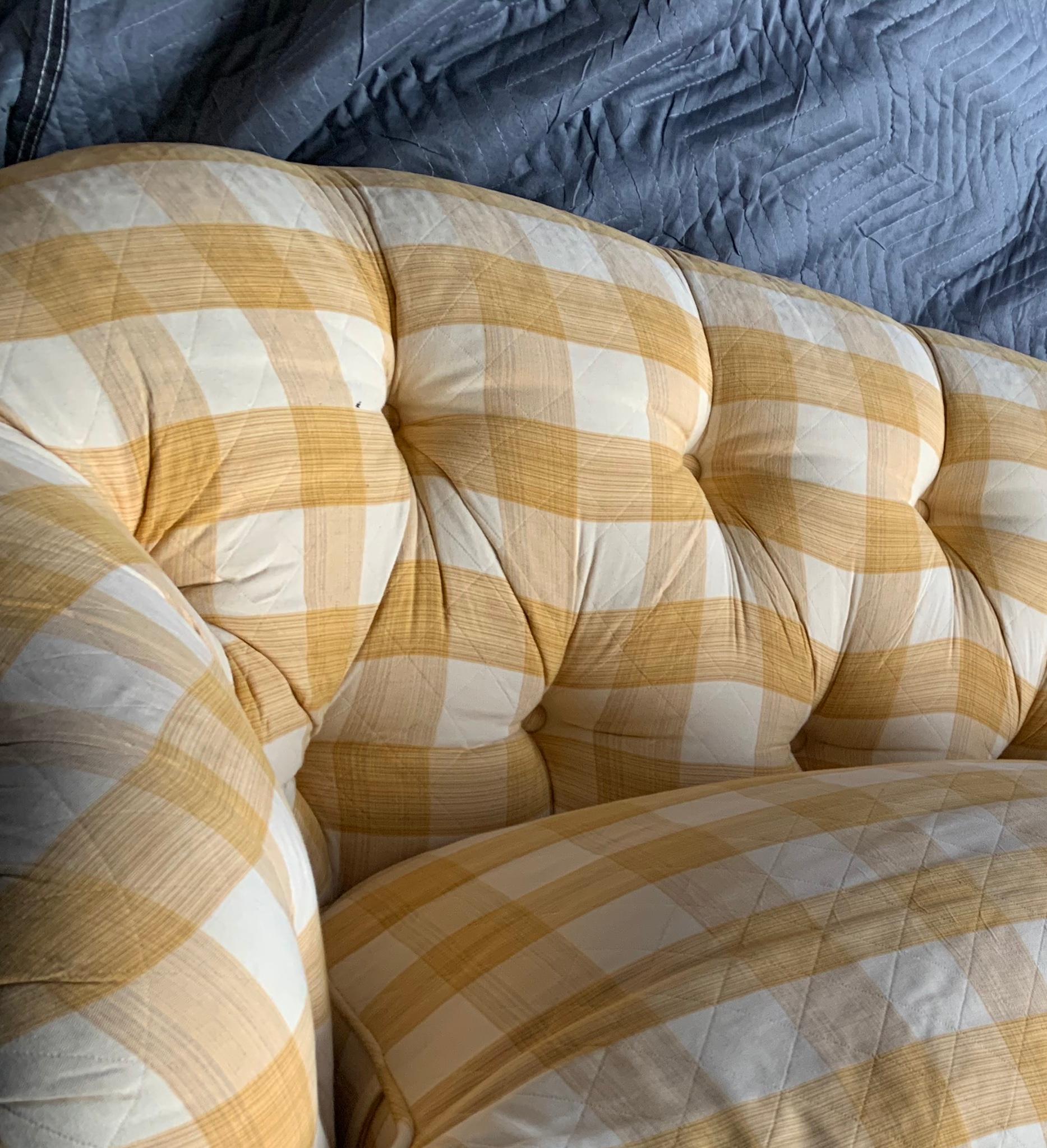 Modern Yellow Buffalo Check Plaid Quilted Chesterfield Sofa, Custom, Charles Stewart Co