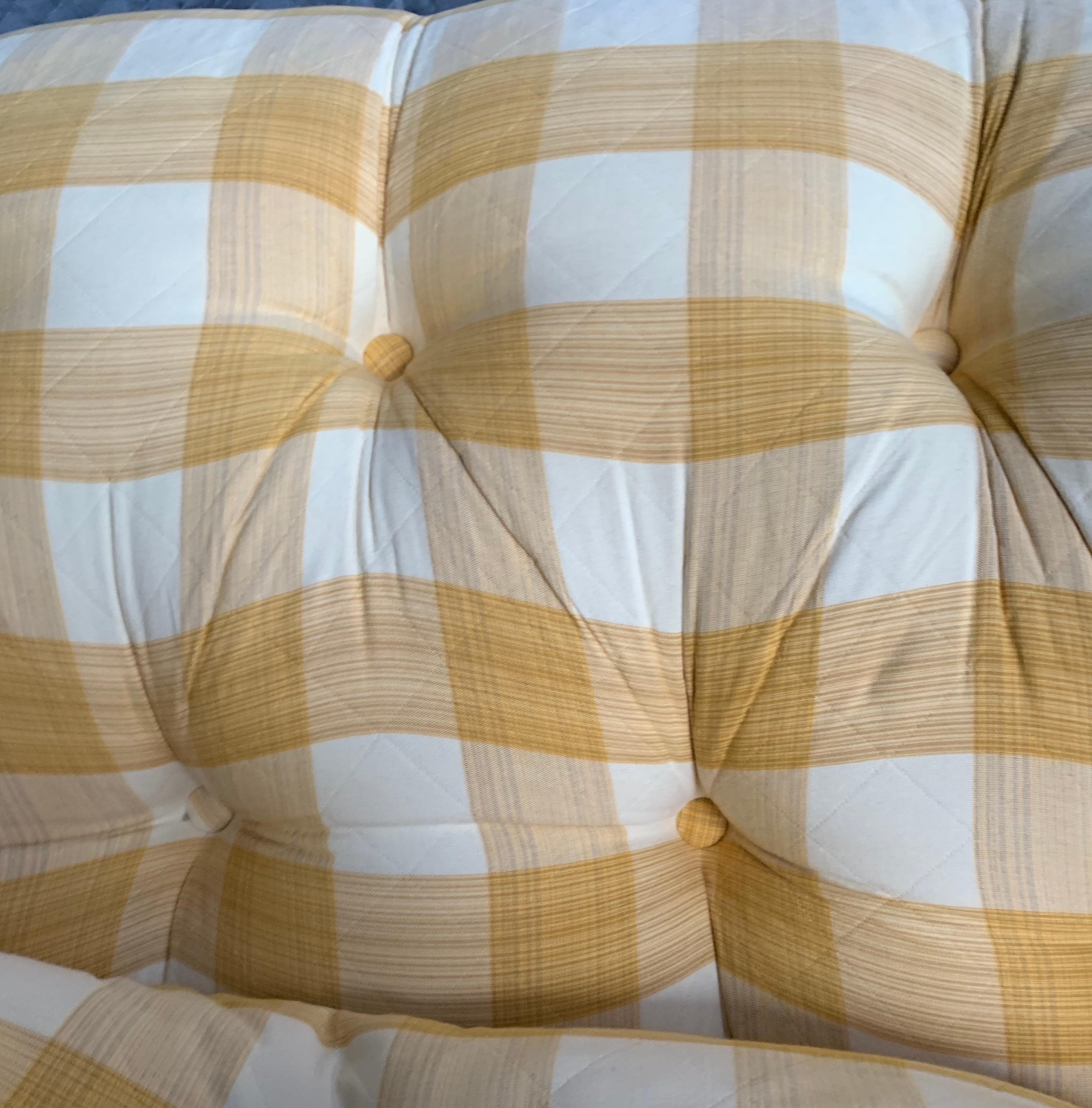 Yellow Buffalo Check Plaid Quilted Chesterfield Sofa, Custom, Charles Stewart Co In Good Condition In Brooklyn, NY