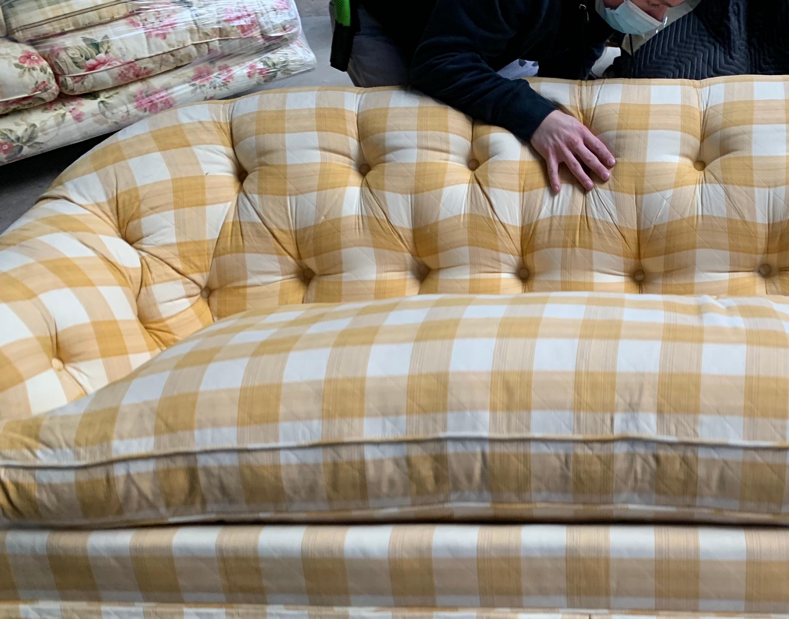 20th Century Yellow Buffalo Check Plaid Quilted Chesterfield Sofa, Custom, Charles Stewart Co