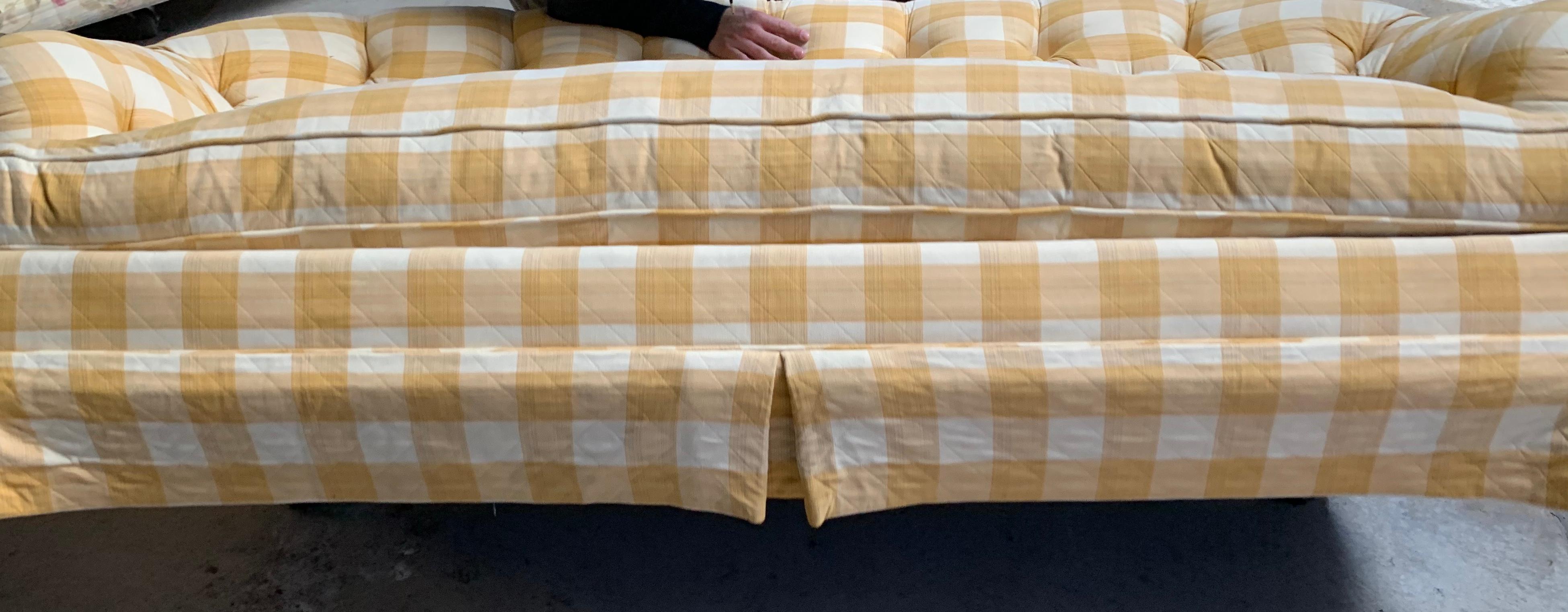Textile Yellow Buffalo Check Plaid Quilted Chesterfield Sofa, Custom, Charles Stewart Co