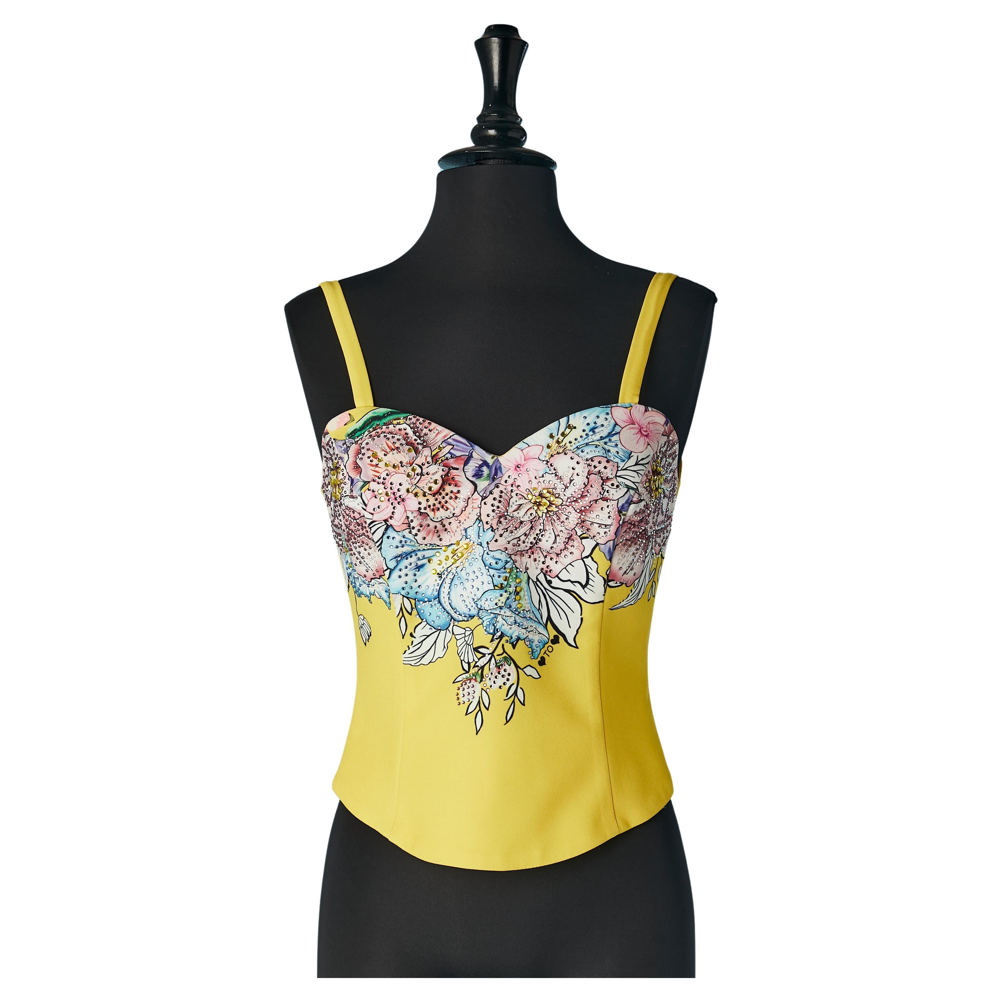 Yellow bustier with flower print Gai Mattiolo LOVE to LOVE  For Sale
