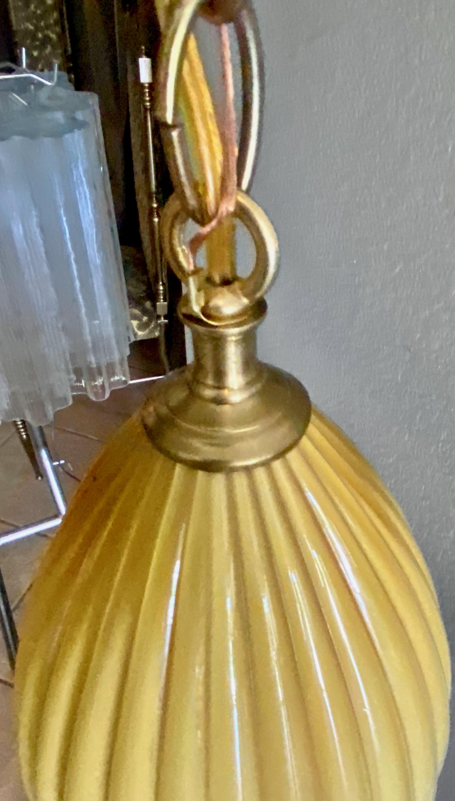 Yellow Butterscotch Cased Murano Glass Pendant Light For Sale 9