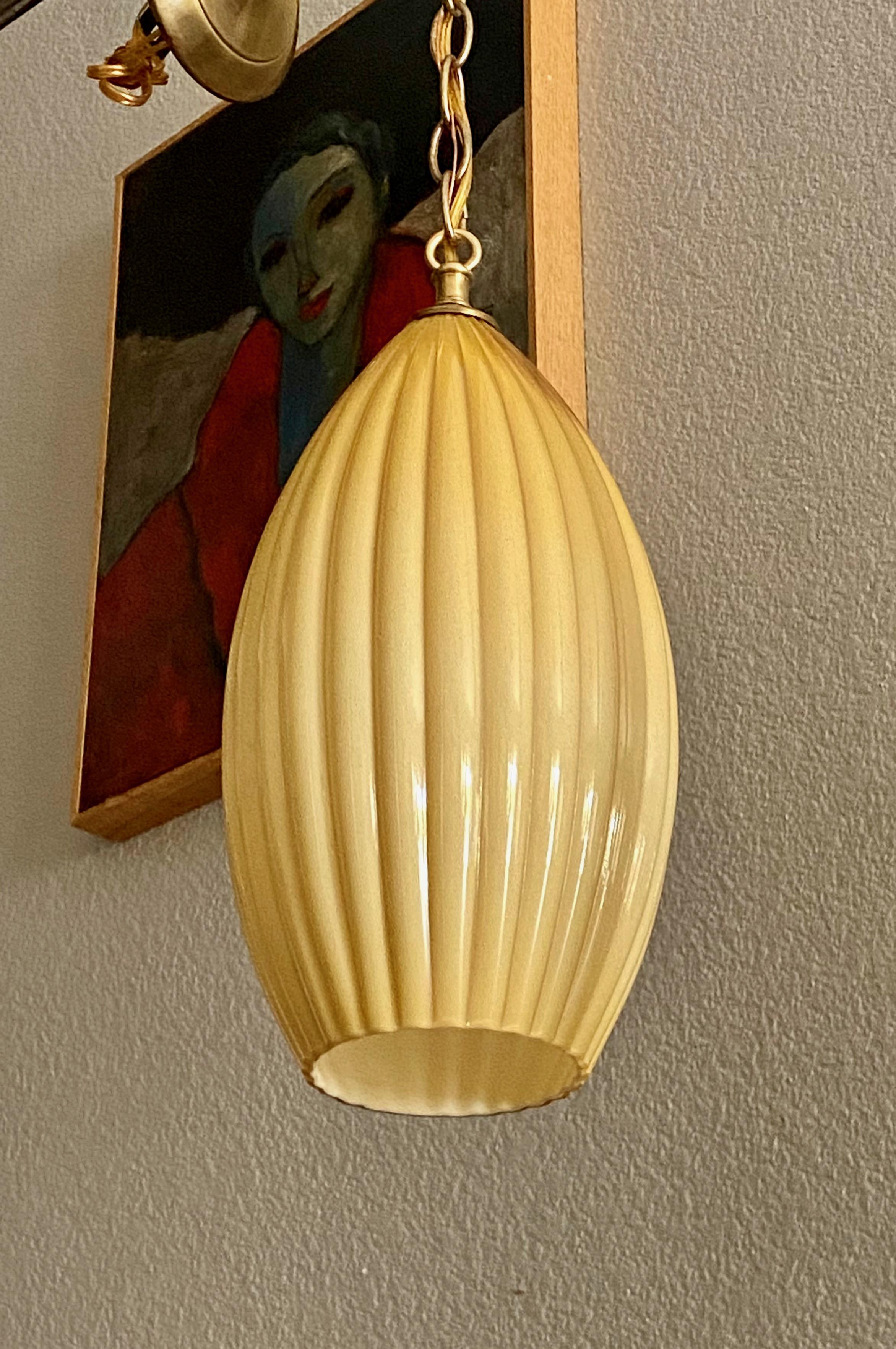 Yellow Butterscotch Cased Murano Glass Pendant Light In Good Condition For Sale In Palm Springs, CA