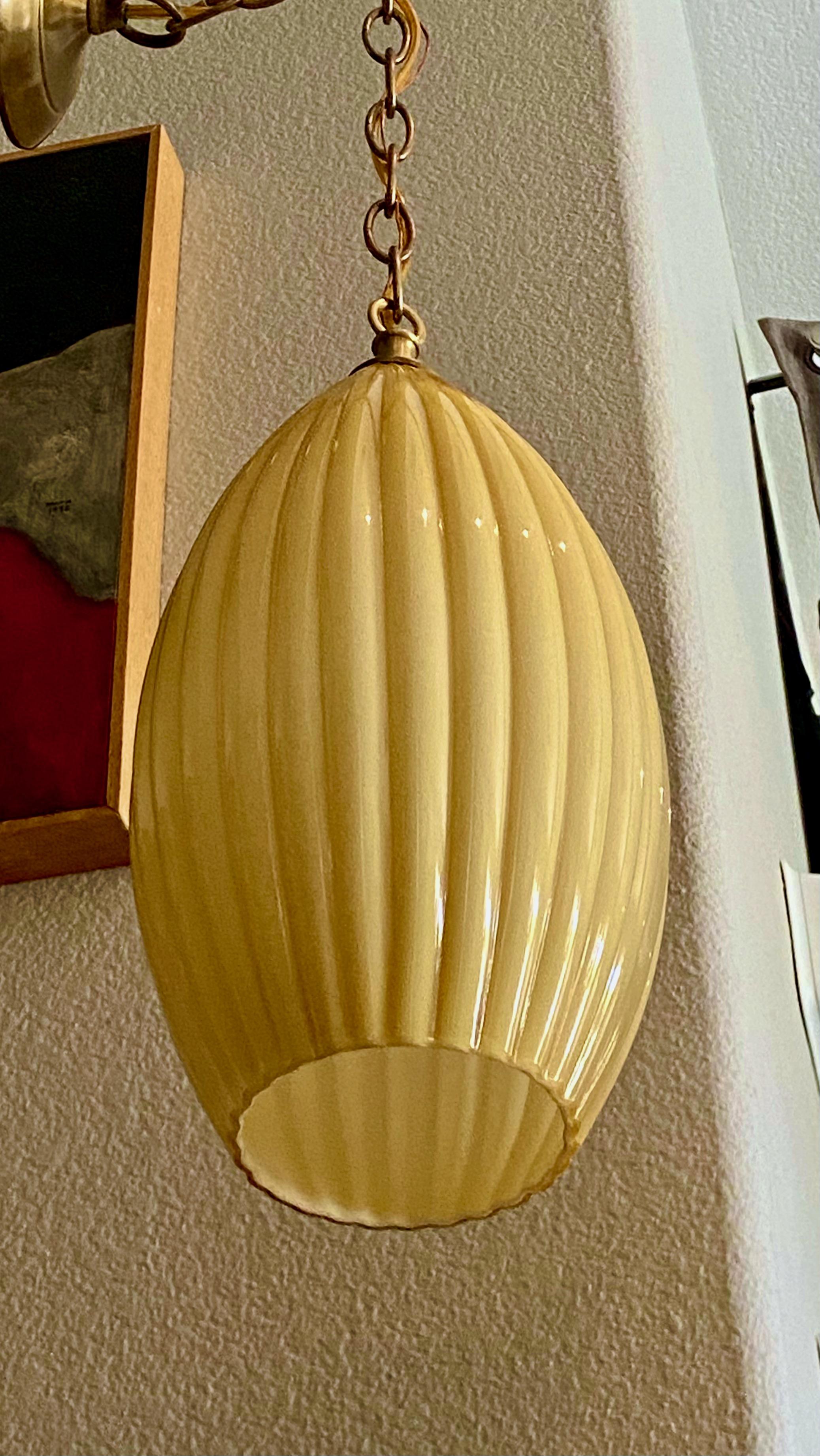 Brass Yellow Butterscotch Cased Murano Glass Pendant Light For Sale