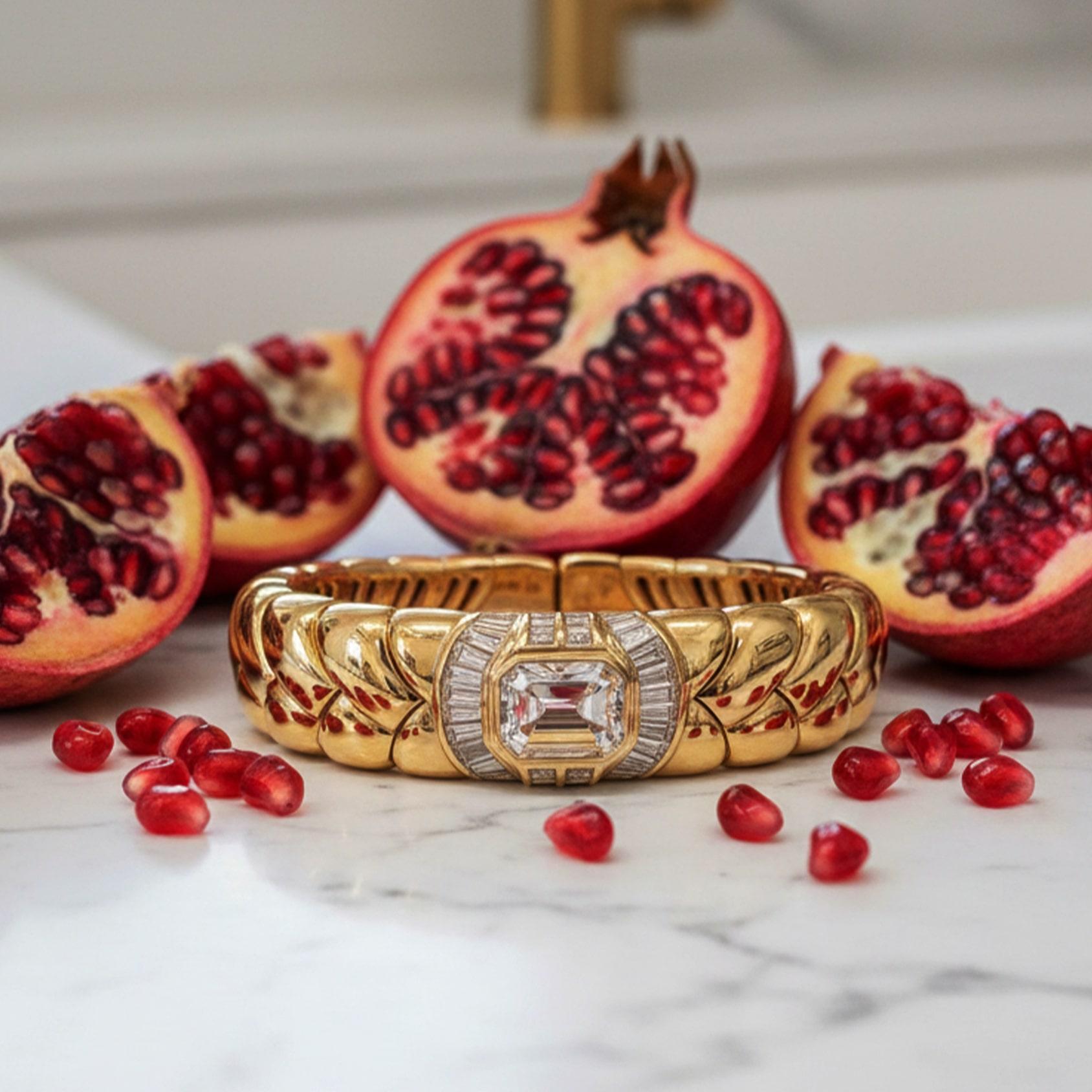 BVLGARI Bracelet jonc jaune avec diamants Neuf - En vente à Los Angeles, CA