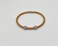 Yellow Cable Row 18 Karat White Gold Diamonds Filigree Statement Steel Bracelet
