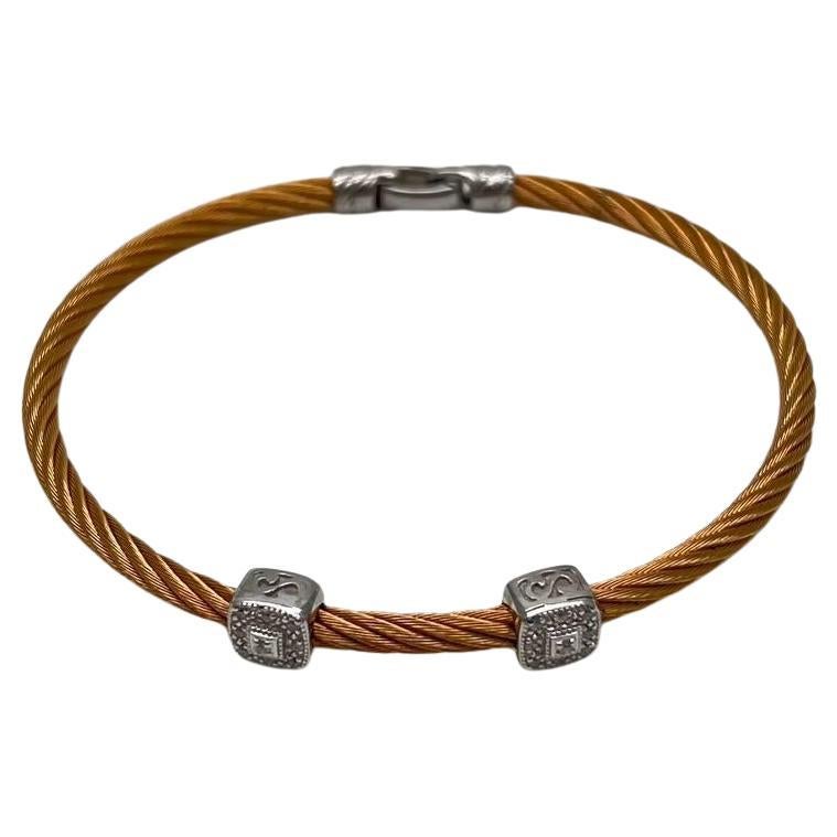 Yellow Cable Row 18 Karat White Gold Diamonds Filigree Statement Steel Bracelet