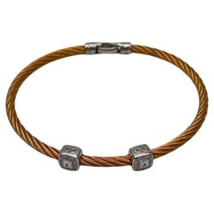 Filigranes Statement-Armband aus 18 Karat Weißgold mit gelben Kabelreihen und Diamanten