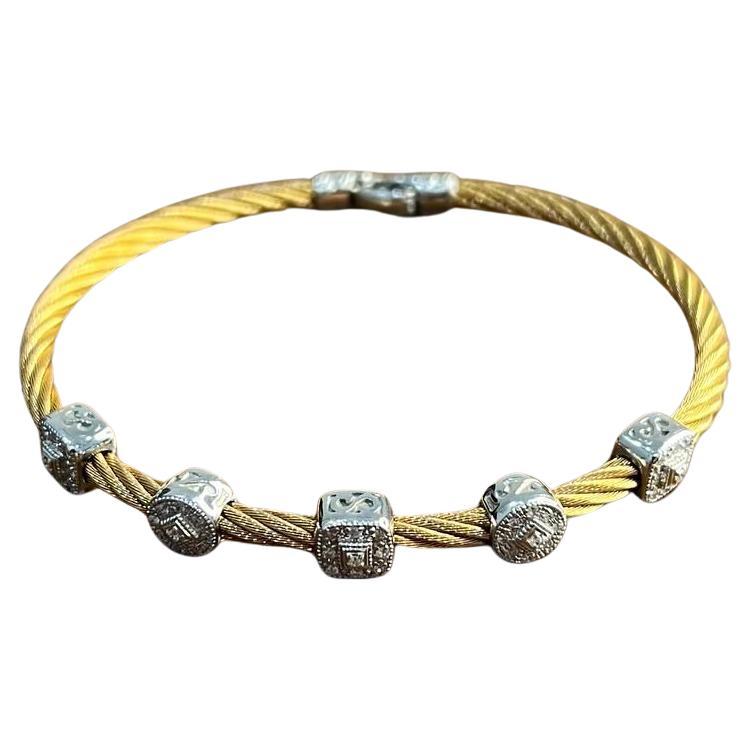 Yellow Cable Row 18K White Gold Diamonds Filigree Statement Twisted Bracelet