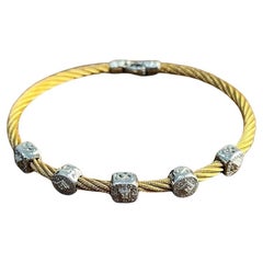 Yellow Cable Row 18K White Gold Diamonds Filigree Statement Twisted Bracelet