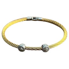 Yellow Cable Row 18K White Gold Diamonds Filigree Statement Twisted Bracelet